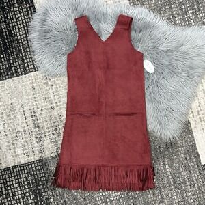 Frenchie Mini Couture Girls Burgundy Suede Fringe Dress Size 16Y NWT